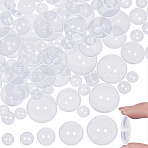 100Pcs 2-Hole Resin Buttons, Flat Round, Clear, 10~25x2~3mm thick, hole: 1.5~2mm(BUTT-CY0001-33)