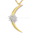 Brass Micro Pave Clear Cubic Zirconia Pendants, Ion Plating(IP), Moon with Sun Charms, Hand Polished, Real 18K Gold Plated, 39x18mm, Hole: 2.6mm(CU-OY001-62G)