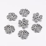 Tibetan Style Bead Caps, Lead Free & Cadmium Free, Flower, Antique Silver, 13x3.5mm, Hole: 2mm(EA483Y)