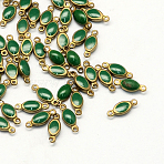 Antique Bronze Plated Brass Enamel Oval Links connectors, Enamelled Sequins, Green, 4x10.5x3mm, Hole: 1mm(X-KK-Q570-06C)