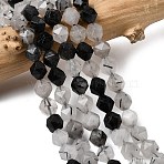 Natural Tourmalinated Quartz/Black Rutilated Quartz Beads Strands, Star Cut Round Beads, Faceted, 7~8x7~8x7~8mm, Hole: 1mm, about 46~47pcs/strand, 14.72''~15''(37.4~38.1cm)(G-Z119-A15-02)