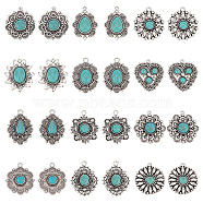 Elite 24Pcs 12 Styles Synthetic Turquoise Pendants, Geometric Charms, with Rack Plating Antique Silver Tone Alloy Findings, Teardrop & Flower & Heart, Mixed Shapes, Antique Silver, 34~35x25~32.5x5mm, Hole: 1.6~3mm, 2pcs/style(PALLOY-PH0002-19)