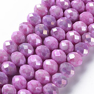Opaque Baking Painted Glass Beads Strands, Faceted, Rondelle, Orchid, 10x8mm, Hole: 1.5mm, about 63pcs/strand, 21.06 inch~21.26 inch(53.5~54cm)(EGLA-N006-006B)