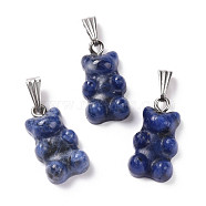 Natural Sodalite Pendants, with Stainless Steel Color Tone 201 Stainless Steel Findings, Bear, 27.5mm, Hole: 2.5x7.5mm, Bear: 21x11x6.5mm(G-G854-01P-03)