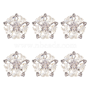 Fingerinspire 6Pcs Alloy Rhinestone Shank Buttons, 1-Hole, Flower, Silver, 30x11.5mm, Hole: 2.5mm(BUTT-FG0001-09A)