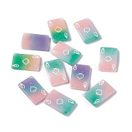Transparent Resin Pendants, Gradient Color Playing Card Charms with Glitter Powder, Rectangle with Spade, Mixed Color, 26.5x17x3mm, Hole: 2mm(RESI-I047-02D)