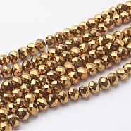 Electroplate Glass Beads Strands, Faceted, Rondelle, Golden Plated, 10x7mm, Hole: 1mm, about 70~72pcs/strand, 18 inch(GR7X10MMY-G)