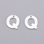 201 Stainless Steel Charms, Letter, Silver Color Plated, Letter.Q, 11x9.5x0.7mm, Hole: 1mm(STAS-L232-007Q)