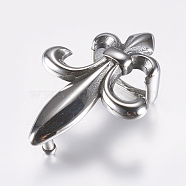 316 Surgical Stainless Steel Clasps, For Leather Belt Bracelets Making, Fleur De Lis, Antique Silver, 34.5x24x3~12mm, Hole: 7x12.5mm, Pin: 2mm(STAS-K157-47AS)