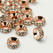 Brass Rhinestone Spacer Beads, Grade A, Rondelle, Crystal, 7x3.3mm(RB-A020-7mm-01RG)