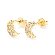 Clear Cubic Zirconia Crescent Moon Stud Earrings, Brass Jewelry for Women, Cadmium Free & Nickel Free & Lead Free, Real 18K Gold Plated, 8.5x7mm, Pin: 0.6mm(EJEW-P196-14G)