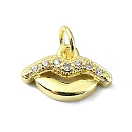 Brass Micro Pave Cubic Zirconia Pendants, with Jump Ring, Real 18K Gold Plated, Lip Charm, Clear, 8.5x13x3mm, Hole: 3mm(KK-H475-25G-03)