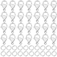 100Pcs 304 Stainless Steel Lobster Claw Clasps, with 100Pcs 304 Stainless Steel Jump Rings, for DIY Jewelry Making Findings, Stainless Steel Color, 12x7x3.5mm, Hole: 1.5mm(DIY-BBC0001-56A)