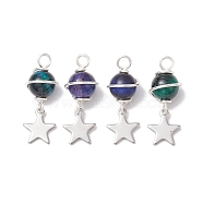 4Pcs 4 Colors Natural Tiger Eye(Dyed & Heated) Round Pendants, 304 Stainless Steel Star Charms, 26~27x10mm, Hole: 2.5mm, 1pc/color(PALLOY-TA00143)