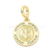 Brass Clear Cubic Zirconia European Dangle Pendants, Religion Large Hole Pendants, Real 16K Gold Plated, Flat Round, 25mm, Hole: 4.5mm, pendants: 18.5x16x2.5mm(KK-D325-28G-06)