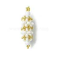 Handmade MIYUKI Round Rocailles Seed Loom Pattern, with Natural Howlite Beads, Oval Pendants, White, 35x10.5mm, Hole: 1.5mm(PALLOY-MZ00209-01)