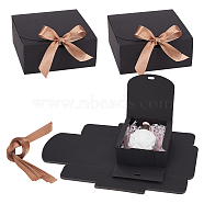 Square Cardboard Paper Jewelry Gift Boxes, with Ribbon, for Anniversaries, Weddings, Birthdays, Black, Finished Product: 11.5x11.5x5cm(CBOX-WH0003-35B)