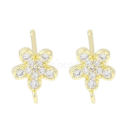 Brass Pave Clear Cubic Zirconia Stud Earring Findings, with Loop, Flower, Real 14K Gold Plated, 9x7.5mm, Hole: 1.2mm, Pin: 0.5mm(KK-F875-08G)