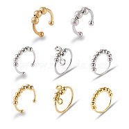 8Pcs 8 Style Brass Rotating Beaded Cuff Rings, Anti Anxiety Rings for Women, Golden & Stainless Steel Color, Inner Diameter: 18~18.3mm, 1Pc/style(RJEW-SW0001-01)