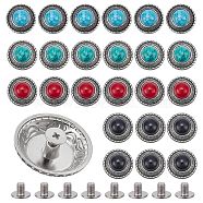 WADORN 24 Sets 4 Colors Zinc Alloy Buttons, with Synthetic Turquoise and Iron Screws, for Purse, Bags, Leather Crafts Decoration, Flat Round, Mixed Color, 25x13mm, Hole: 2.5mm, 6 sets/color(BUTT-WR0001-04A)