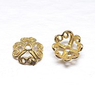 Real 18K Gold Plated 4-Petal 925 Sterling Silver Bead Caps, Flower, Golden, 7.5x3mm, Hole: 1mm, about 90pcs/20g(STER-M100-15)