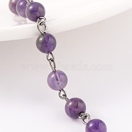 Handmade Amethyst Beads Chains for Necklaces Bracelets Making, with Gunmetal Tone Brass Eye Pin, Unwelded, 39.4 inch, about 84pcs/strand(AJEW-JB00156-05)