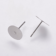 304 Stainless Steel Stud Earring Settings, Flat Pad Earring Post, Flat Round, Stainless Steel Color, Tray: 10mm, 12x10mm, Pin: 0.7mm(X-STAS-K146-009-10mm)