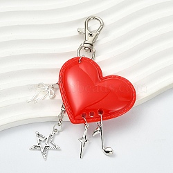 Opaque Acrylic Heart with Alloy Pendant Decorations, with Swivel Clasps, Star/Musical Note/Bowknot, Antique Silver, Red, 118mm(HJEW-YW00365-02)