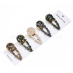 Alloy Alligator Hair Clips, with Electroplate Transparent Glass Beads, Light Gold, Cadmium Free & Nickel Free & Lead Free, Mixed Color, 65~67x26x22mm, about 5pcs/board(PHAR-N006-01-NR)