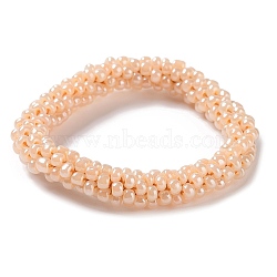 Crochet Glass Beads Braided Stretch Bracelet, Nepel Boho Style Bracelet, PeachPuff, Inner Diameter: 1-3/4 inch(4.5cm)(BJEW-K232-01M)