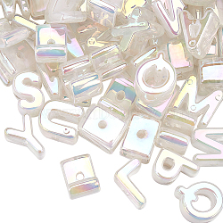 50Pcs Opaque Rainbow Iridescent Acrylic Beads, Random Letter, Clear AB, 21x8.5~20.5x15mm, Hole: 4mm(OACR-SP0001-29A)