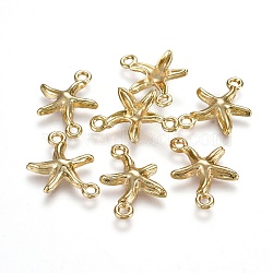 Alloy Links connectors, Ocean Theme, Lead Free & Nickel Free & Cadmium Free, Starfish/Sea Stars, Real 14K Gold Plated, 22x15x3mm, Hole: 1.8mm(TIBE-A008-015G-NR)