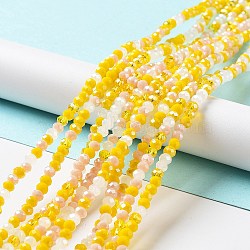 Glass Beads Strands, Faceted, Rondelle, Gold, 4x3mm, Hole: 0.4mm, about 123~127pcs/strand, 15.75~16.5 inch(40~42cm)(EGLA-A034-M4mm-21)