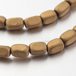Electroplate Non-magnetic Synthetic Hematite Bead Strands, Frosted, Cuboid, Golden Plated, 5x3mm, Hole: 1mm, about 87pcs/strand, 15.7 inch(G-F300-40B-F03)