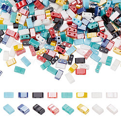 800Pcs 8 Style 2-Hole Opaque Glass Seed Beads, Lustered, Rectangle, Mixed Color, 4.5~5.5x2x2~2.5mm, Hole: 0.5~0.8mm, 100pcs/style(SEED-SC0001-10)