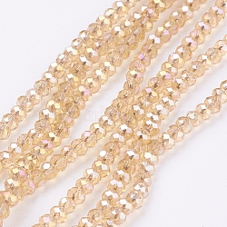 Electroplate Glass Beads Strands, AB Color Plated, Faceted, Flat Round, Peru, 3.5~4x2.5~3mm, Hole: 0.5mm, about 123~127pcs/strand, 13.39 inch~13.78 inch(34cm~35cm)(X-EGLA-R048-3mm-35)