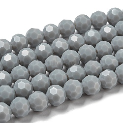 Opaque Glass Beads Stands, Faceted(32 Facets), Round, Gray, 8mm, Hole: 1mm, about 72pcs/strand, 20.67''(52.5cm)(EGLA-A035-P8mm-D22)