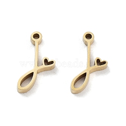 304 Stainless Steel Charms, Laser Cut, Real 14K Gold Plated, Letter J, 12x7x1.5mm, Hole: 1mm(STAS-M327-02G-J)
