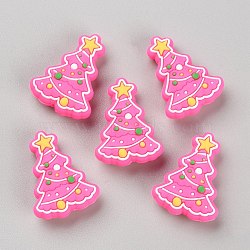 Christmas Tree Silicone Beads, DIY Nursing Necklaces and Bracelets Making, Chewing Pendants For Teethers, Hot Pink, 29x21.5x9mm, Hole: 2mm(SIL-SZC0003-03A)