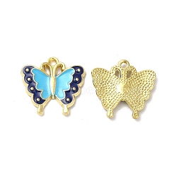 Alloy Enamel Pendants, Cadmium Free & Nickel Free & Lead Free, Golden, Butterfly Charm, Deep Sky Blue, 17x18x2.5mm, Hole: 1.2mm(ENAM-F144-04C)