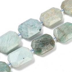 Natural Amazonite Beads Strands, Faceted, Rectangle, with Seed Beads, 21~22x15~17x7~8mm, Hole: 1mm, about 16~20pcs/strand, 15.35~15.75''(39~40cm)(G-B125-P02-01)