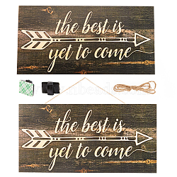 CREATCABIN 1Pc Natural Wood Hanging Wall Decorations for Front Door Home Decoration, with Plastic Hook and Jute Twine, Rectangle with Word, Coffee, 127x255x4mm(AJEW-CN0001-02H)