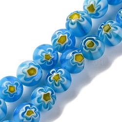 Handmade Millefiori Lampwork Beads Strands, Round, Deep Sky Blue, 8mm, Hole: 0.7mm, about 48pcs/strand, 14.37''(36.5cm)(LAMP-G164-05H)