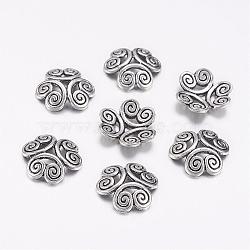 Tibetan Style Bead Caps, Lead Free & Cadmium Free, Flower, Antique Silver, 13x3.5mm, Hole: 2mm(EA483Y)