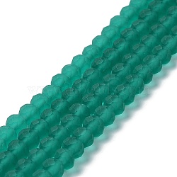 Transparent Glass Beads Strands, Faceted, Frosted, Rondelle, Green, 2.3~2.7x2mm, Hole: 0.4mm, about 150~155pcs/strand, 32~33cm(EGLA-A044-T1mm-MD18)