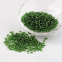 8/0 Glass Seed Beads, Silver Lined Round Hole, Round, Lime Green, 3mm, Hole: 1mm, about 1097pcs/50g(X-SEED-A005-3mm-27)