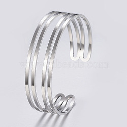 Hollow 304 Stainless Steel Wide Band Cuff Bangles, Stainless Steel Color, 2-1/8 inchx2-3/8 inch(54x60mm)(BJEW-H565-01P)