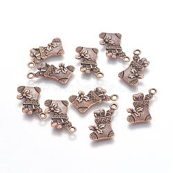 Alloy Pendants, Cadmium Free & Nickel Free & Lead Free, Christmas Sock, Red Copper, 21x13x3mm, Hole: 2mm(TIBEP-A18560-R-FF)