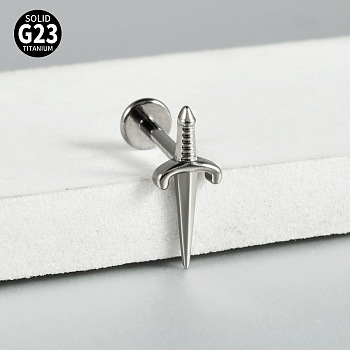 Sword G23 Titanium Cartilage Earrings, Flat Back Earring, Piercing Jewelry, Stainless Steel Color, 8mm