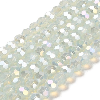 Imitation Jade Glass Beads Stands, AB Colors, Faceted, Round, Clear, 8x7~7.5mm, Hole: 1.5mm, about 66pcs/strand, 18.82~19.06 inch(47.8~48.4cm)